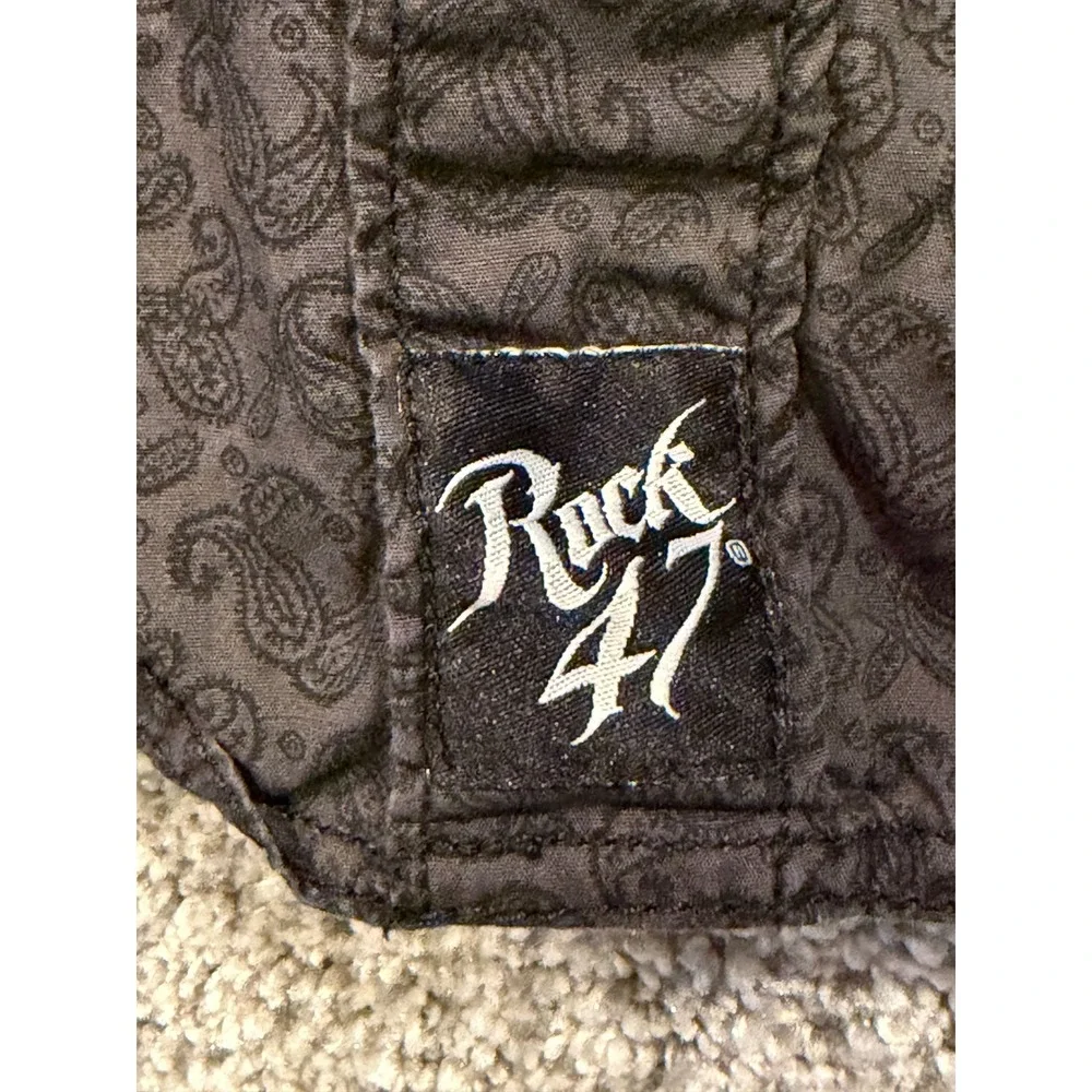 Rock 47 Button Down Shirt Mens L Black Paisley Western Snap Pearl 112330424